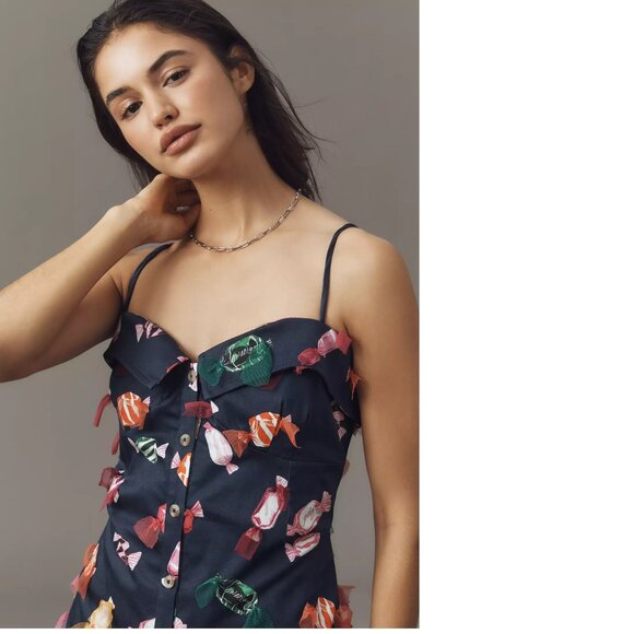 Anthropologie Maeve Printed Buttondown Mini Dress size 10 blue NEW NWT - Picture 2 of 9